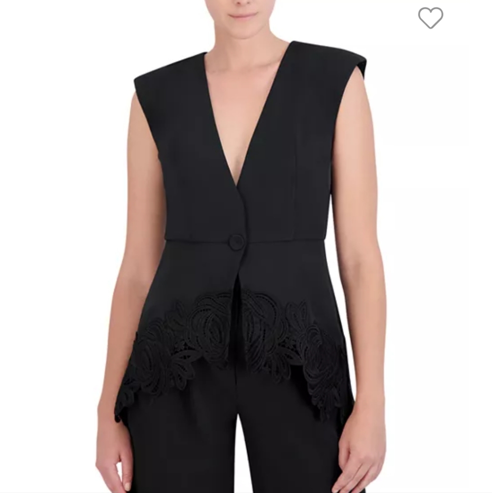 BCBGMAXAZRIA Floral Trim One Button Vest